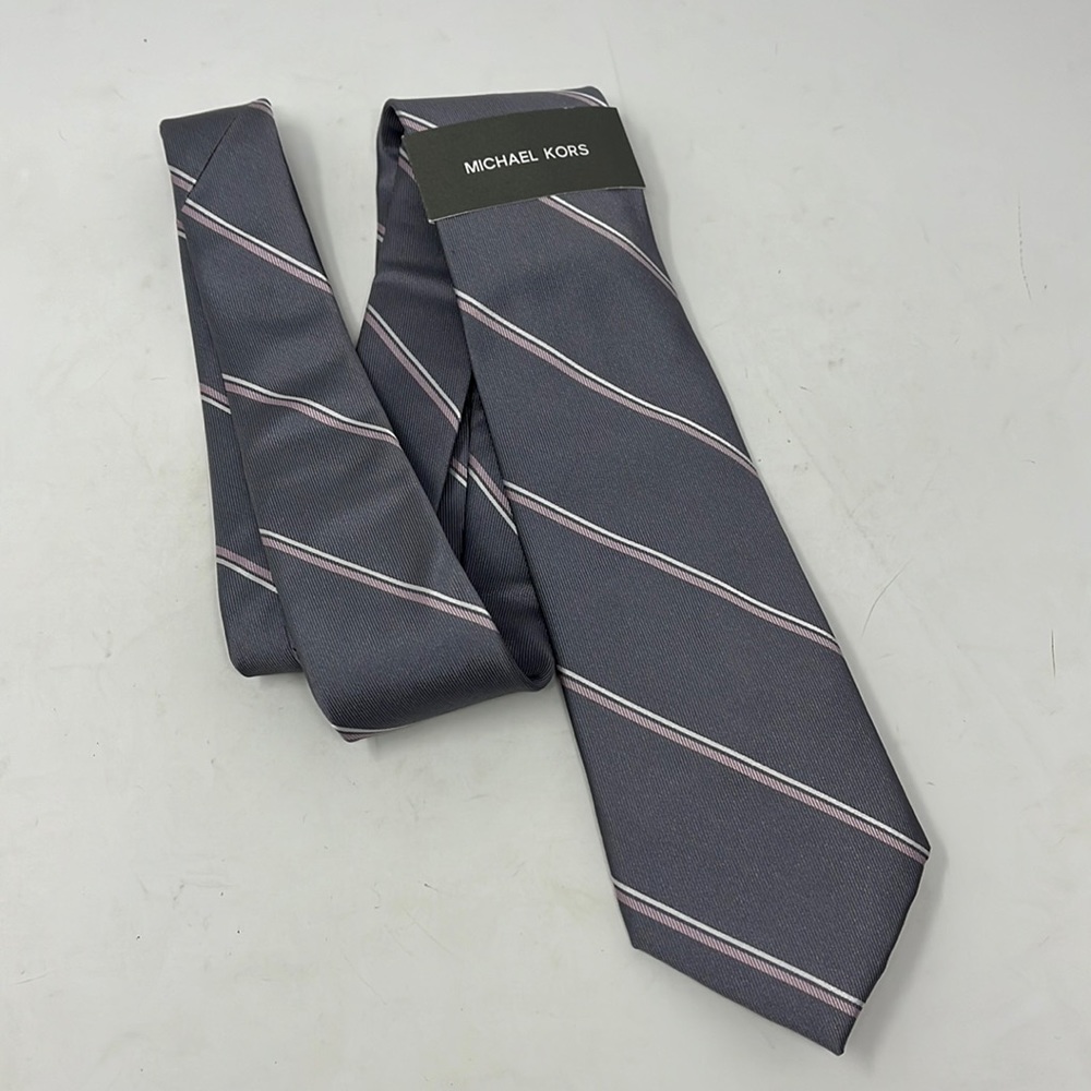 MICHAEL KORS Tie Gray and Pink Stripe Silk Blend NWT
